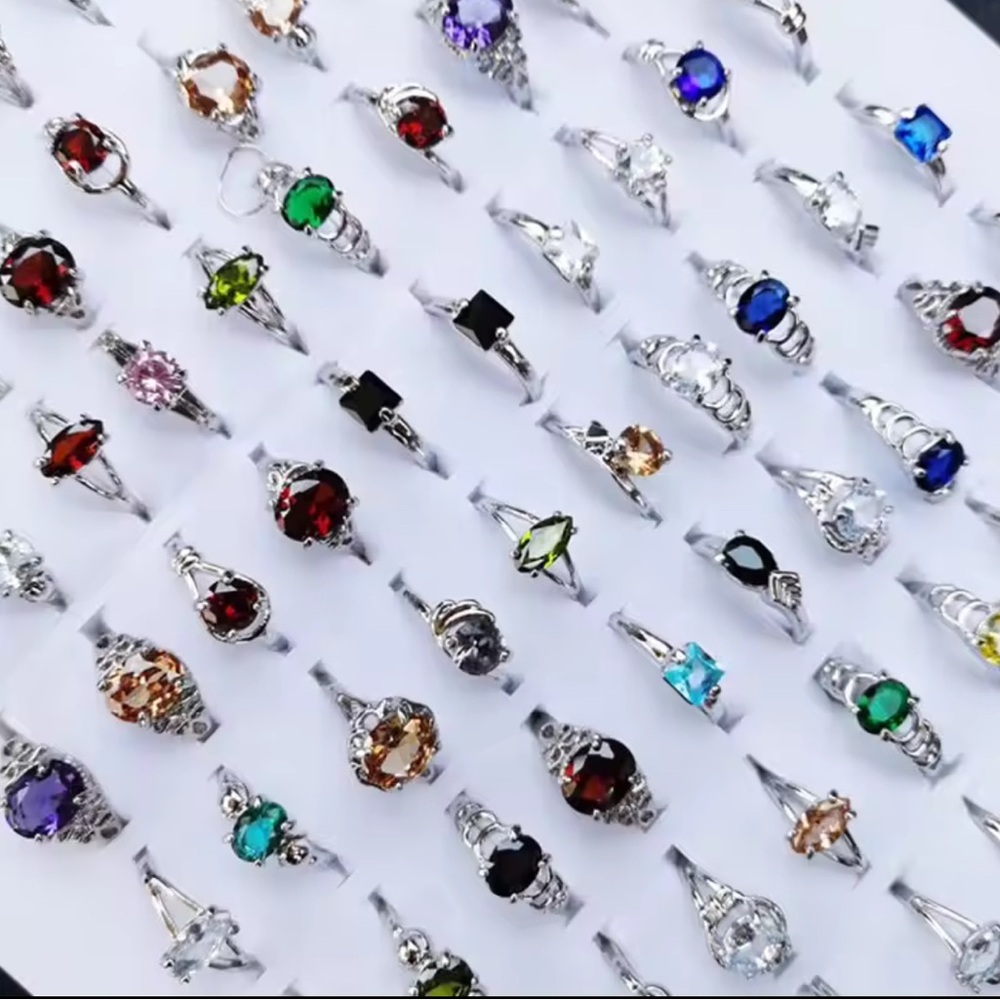 Y2K Style Gemstone Crystal Bulk 10 Random Rings Multicolor Cubic Zirconia